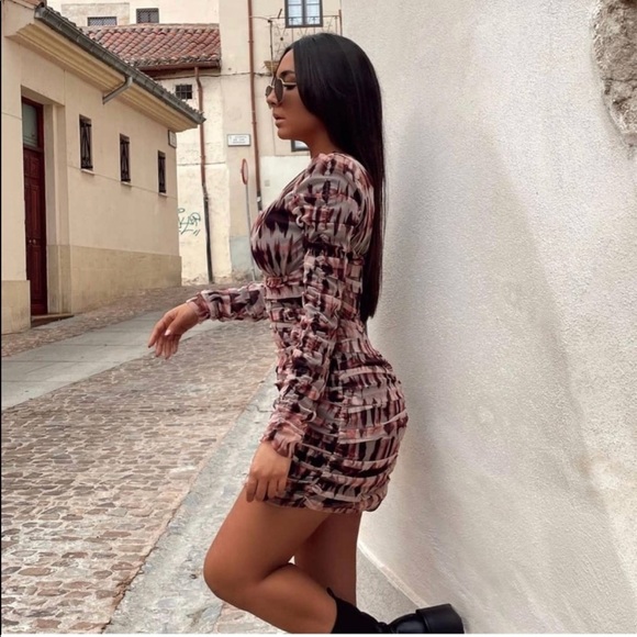 Zara Brown Draped Tulle Mini Dress Size XS NWT New With Tags - Picture 6 of 8